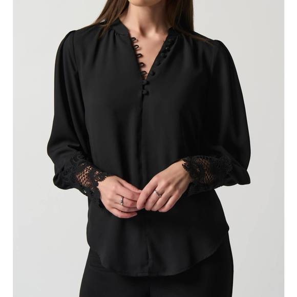 Joseph Ribkoff Black Mandarin Collar Blouse Style 233008 main image 0